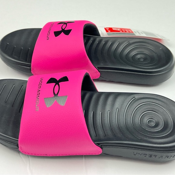 Under Armour 3023793-002 Girl's Ansa Fixed Slides Pink Black Kids Youth Size 4Y - Picture 3 of 8